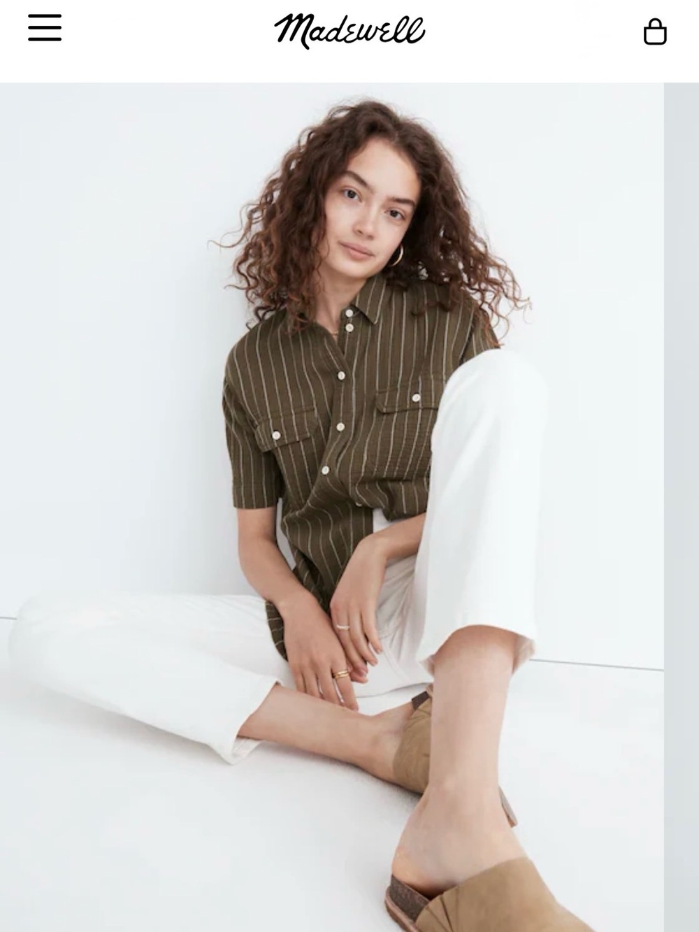🌿 Madewell Striped Cotton 
Gauze Button-Up Shirt